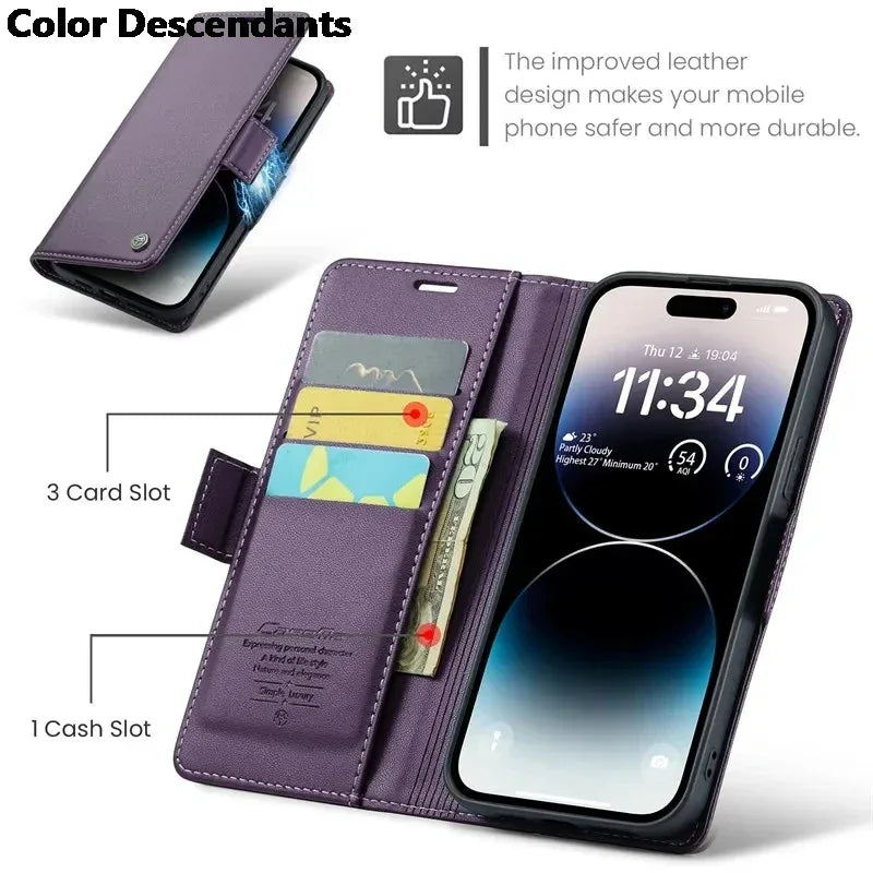 Iphone 15 Pro Max Case Iphone 13 14 12 11 Pro Max SE X XR XS Max 8 7 6 6S Plus Card Slot High-grade Leather Cover Phone Case