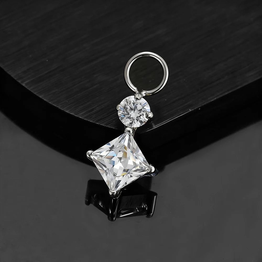 Right Grand ASTM F136 Titanium Dangle Geometric Square CZ Charm Pendant for Clicker Helix Hoop Piercing Jewelry