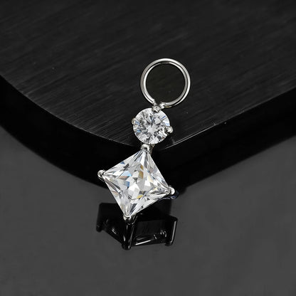 Right Grand ASTM F136 Titanium Dangle Geometric Square CZ Charm Pendant for Clicker Helix Hoop Piercing Jewelry