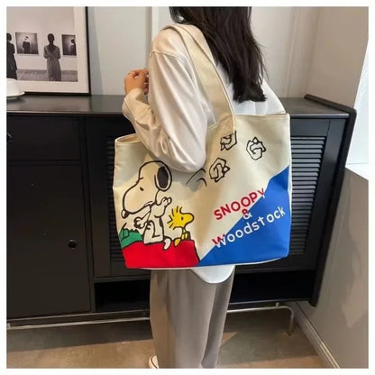Snoopy Girl New Cute Cartoon Fashion Versatile Casual Travel Lightweight Large Capacity Storage Shoulder Portable Canvas Bag