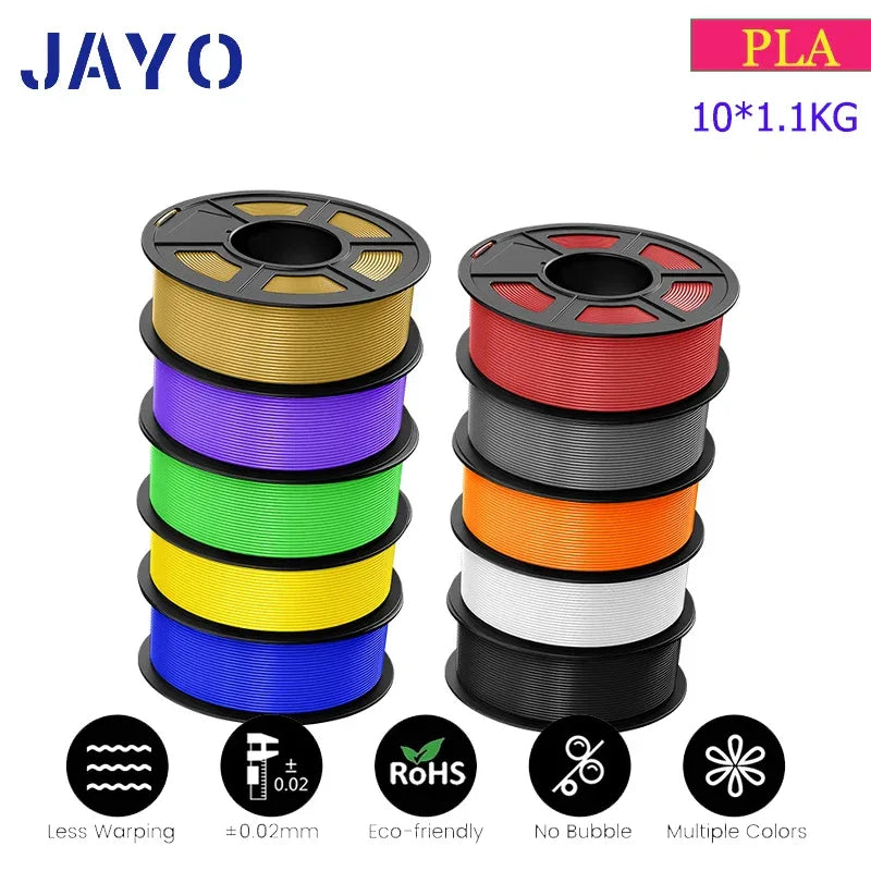 JAYO 3D Filament PLA 8Rolls 10Rolls 175mm 3D printing no bubbles no drawing smooth multiple colors optional 11kg for 3D printing