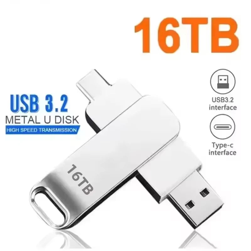 USB3.0 USB Flash Drive  1TB 2TB 16TB OTG Pen Drive High Speed Type-C Flash Disk Real Capacity Metal Pendrive For Phone Computer
