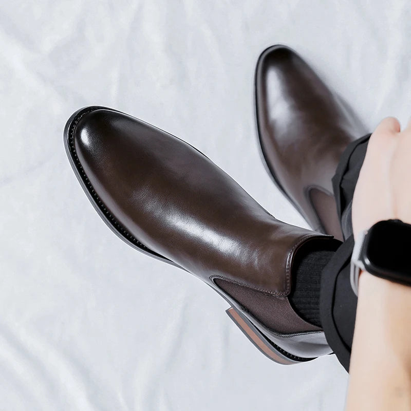 Genuine Leather Classic Men High Top Chelsea Ankle Boots High Quality Mens Casual Dress Business Shoes Comfy OutdoorBasic Boots