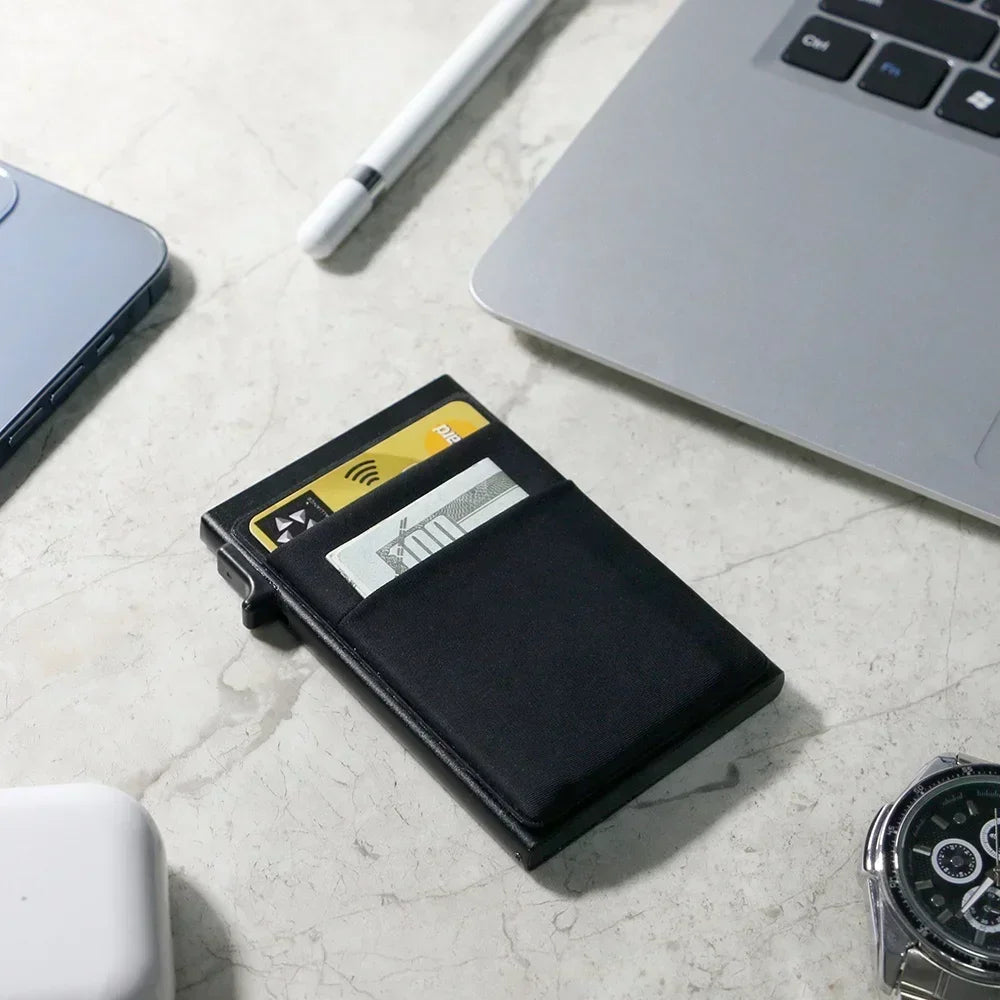 Slim RFID Blocking Metal Wallet for Men - Minimalist Smart Magic Card Case Holder with Protection for Bank ID and Credit Cards