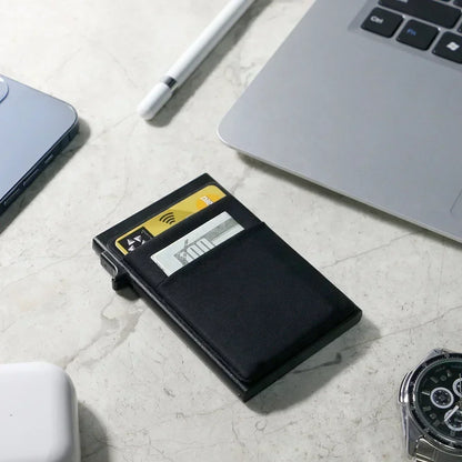 Slim RFID Blocking Metal Wallet for Men - Minimalist Smart Magic Card Case Holder with Protection for Bank ID and Credit Cards