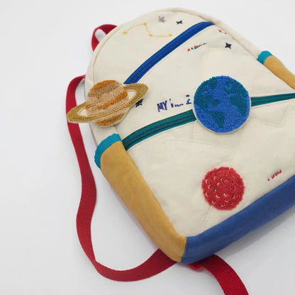 New Embroidery Sun Long Neck Small Dinosaur Backpack Hook Hair Embroidered Cartoon Canvas Kindergarten Children Backpack