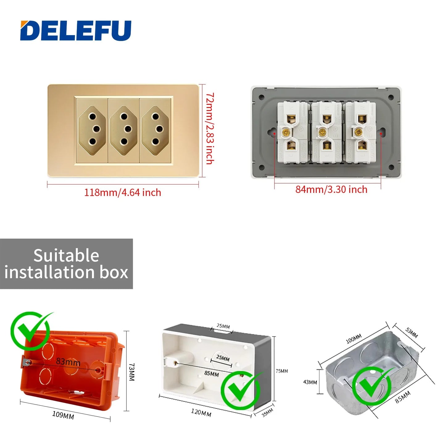 DELEFU Brazil Standard 10A 20A Gold Fireproof PC Panel Dual USB Type C Home Wall Light Switch Safe Power Socket