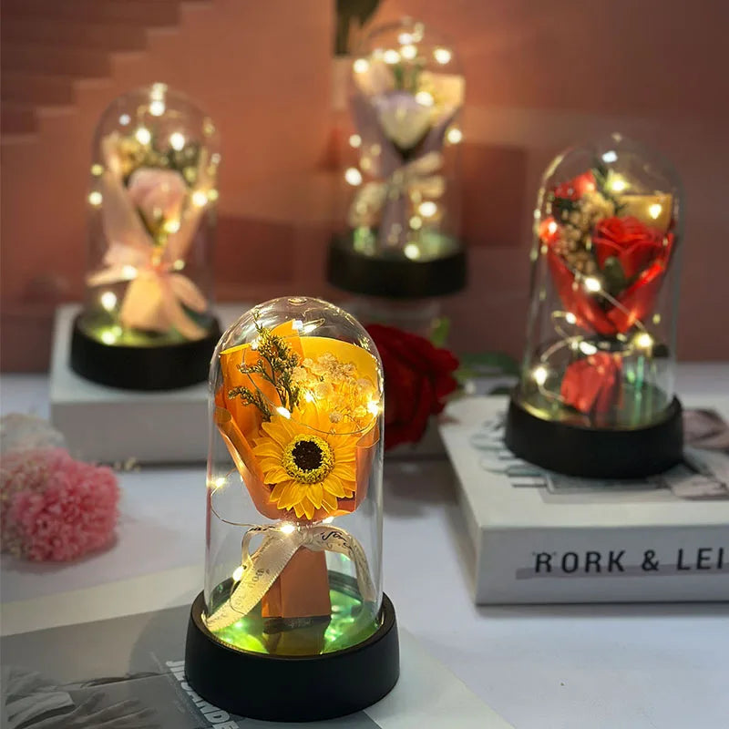 Mother's Day Graduation Season Gift Small Sunflower Plastic Cover to Send Students to Send Teachers to Glow Rose Bouquet Small O