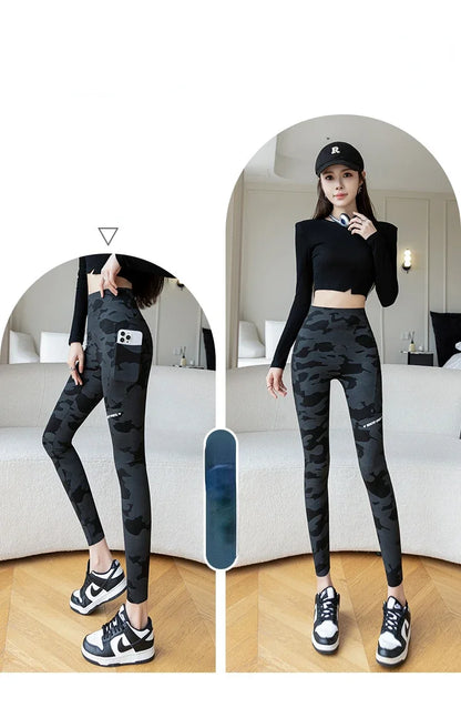 Women Camo Shark Pants High Waist Pocket Leggings Big Size Stretchy Casual Pants Fashion Skinny Yoga Fitness Pants