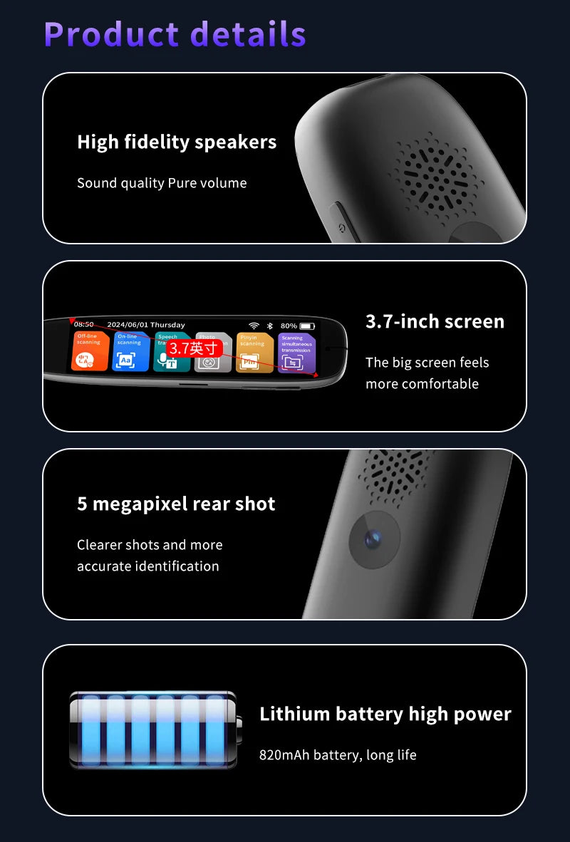 Translation Pen for Dyslexia Scanner Reading Pen 142 Text to Speech Smart Recording Pen Voice Wireless Text Extract Translator