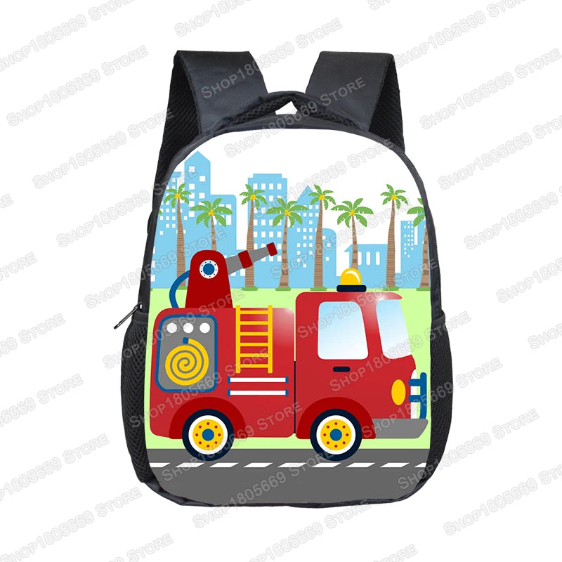 Truck/Ambulance/Car/Tractor Backpack Children's 12 Inch Kindergarten School Bag Cartoon Printing Excavator Backpack