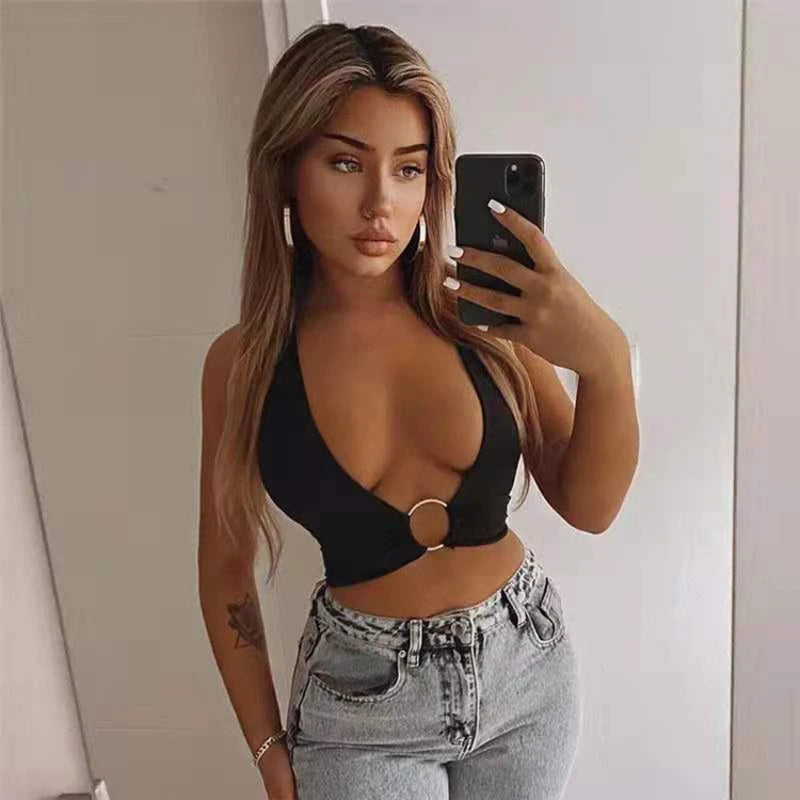 Summer Women Sexy Super-short Tank Tops Patchwork Camis Solid Hollow Out Tops Ladies Sleeveless Strapless V-neck Slim Top Vests