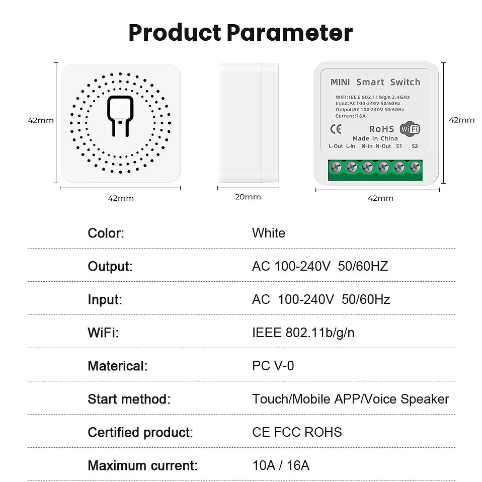 16A Wifi Smart Switch Smart Home Light Switches Module 2 Way Control Work with Tuya Smart Life Alexa Google Home Switch