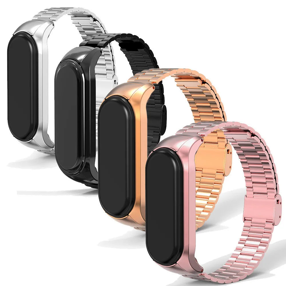 Metal Strap For Mi Band 6 5 4 3 Luxury Stainless Steel Bracelet Watchband For Xiaomi Miband Pink Gold Sliver Wristband With Tool