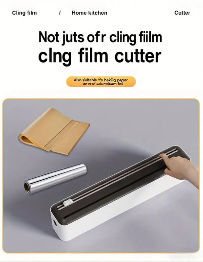 Large Size Plastic Wrap Dispenser with Cutter, Dual Slide Cutting Multifunctional Foil & Parchment Paper Cutter, Reusable Kitchen Film Sealing Machine, Compatible with Plastic Wrap, Aluminum Foil, Baking Paper & Wax Paper, Du