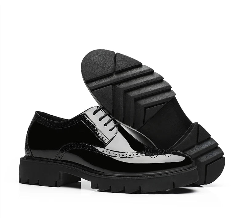 Luxury Men Brogues Patent Leather Elevator Shoes Man Height Increase Insole 8cm/10cm Black Formal Business Wedding Men Shoes New