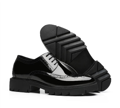 Luxury Men Brogues Patent Leather Elevator Shoes Man Height Increase Insole 8cm/10cm Black Formal Business Wedding Men Shoes New