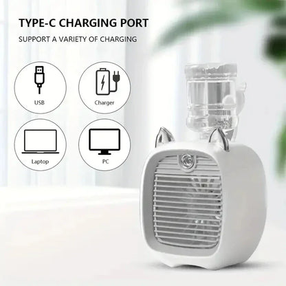 TINSOL USB Mini Air Conditioning Fan, Humidifier Desktop Fan Spray Electric, 1200mAh, Three Gear Air Conditioning, Cooling Fan
