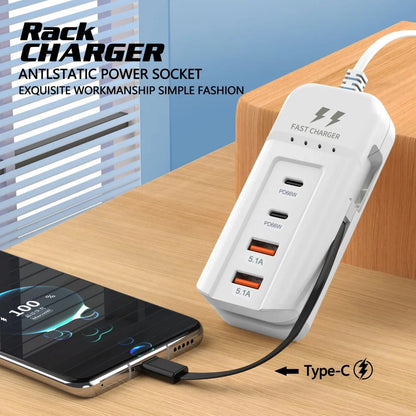66W Muti Ports USB Type C Charger Socket EU/US/UK Fast Charging Plug Wall Adapter For Xiaomi Samsung Xiaomi Charger Power Strip