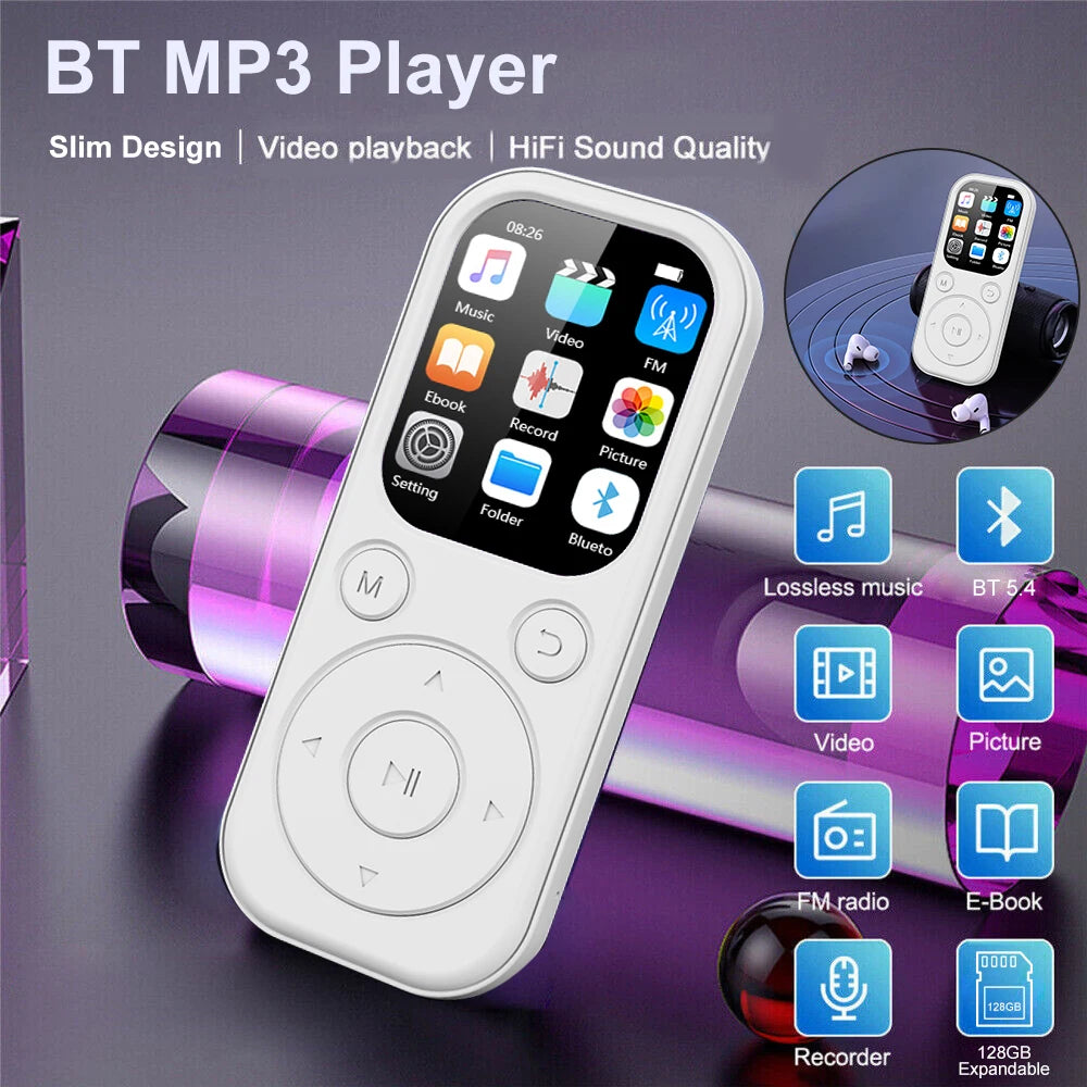 2026 New 1.8 inch Slim MP3 Player Bluetooth 5.4 — Portable Walkman, Compatible eBook Recording FM Radio Music Player