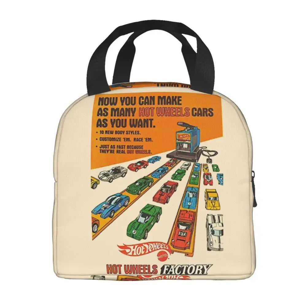 Custom Hot Wheels For Fans Thermal Insulated Lunch Bag Cartoon Sport Car Portable Lunch Container Travel Multifunction Food Box