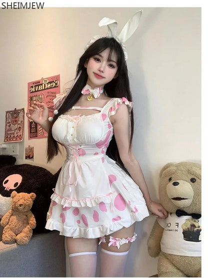 Robe de Cosplay de Demoiselle d'Honneur Sexy, Uniforme de Fille de Lapin Mignon, Abonnés de Couleurs Durables, avec Col à