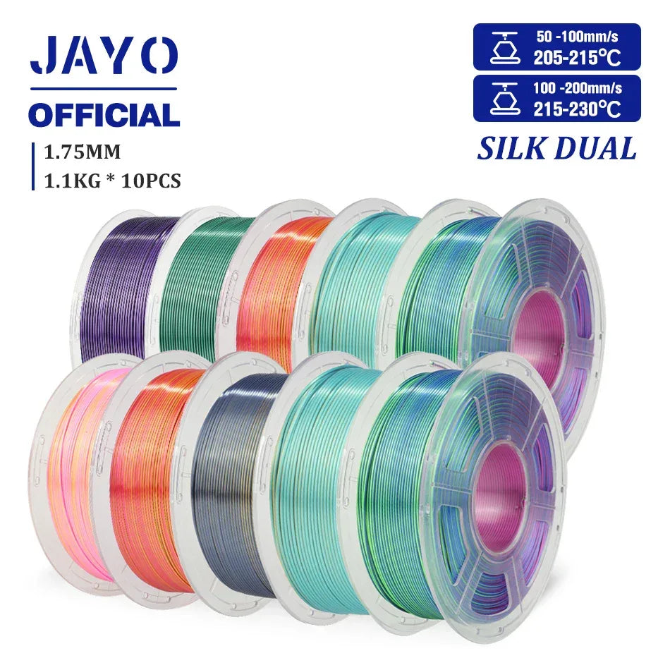 JAYO 10Rolls SILK PLA+ 3D Filament 1.75mm SILK PLA Rainbow  Filament for FDM 3D Printer SILK Dual & Triple 3D Printing Materials