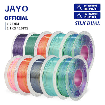 JAYO 10Rolls SILK PLA+ 3D Filament 1.75mm SILK PLA Rainbow  Filament for FDM 3D Printer SILK Dual & Triple 3D Printing Materials