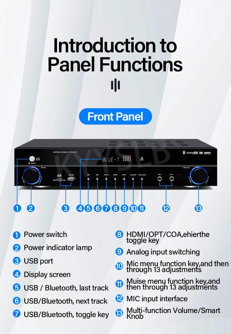 KYYSLB 900W 5.1 Bluetooth Sound Amplifier for Speakers Audio HIFI Karaoke Fever Digital Home Theater System Amplifiers