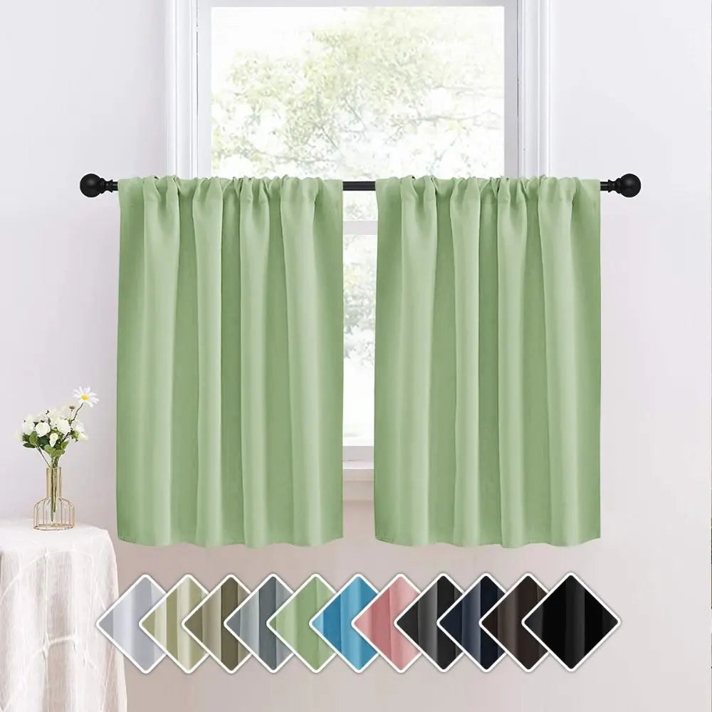 Pure Color Short Tier Curtains for Small Window Treatment Durable Short Blackout Curtain Washable Half Window Curtains