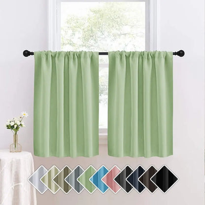 Pure Color Short Tier Curtains for Small Window Treatment Durable Short Blackout Curtain Washable Half Window Curtains