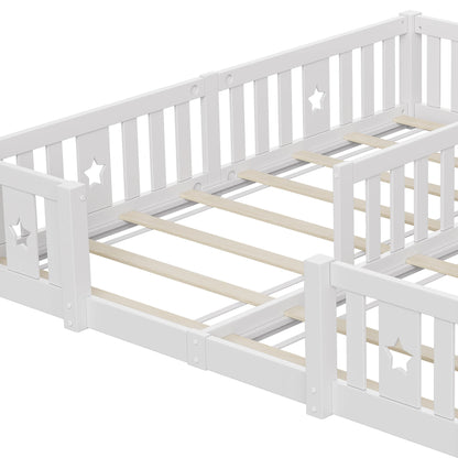 Rosahqnda Children's Bed Floor Bed 90x200cm with Railing Gate,Pine Wooden Bed for Families with 2 Children,Children's Twin Bed