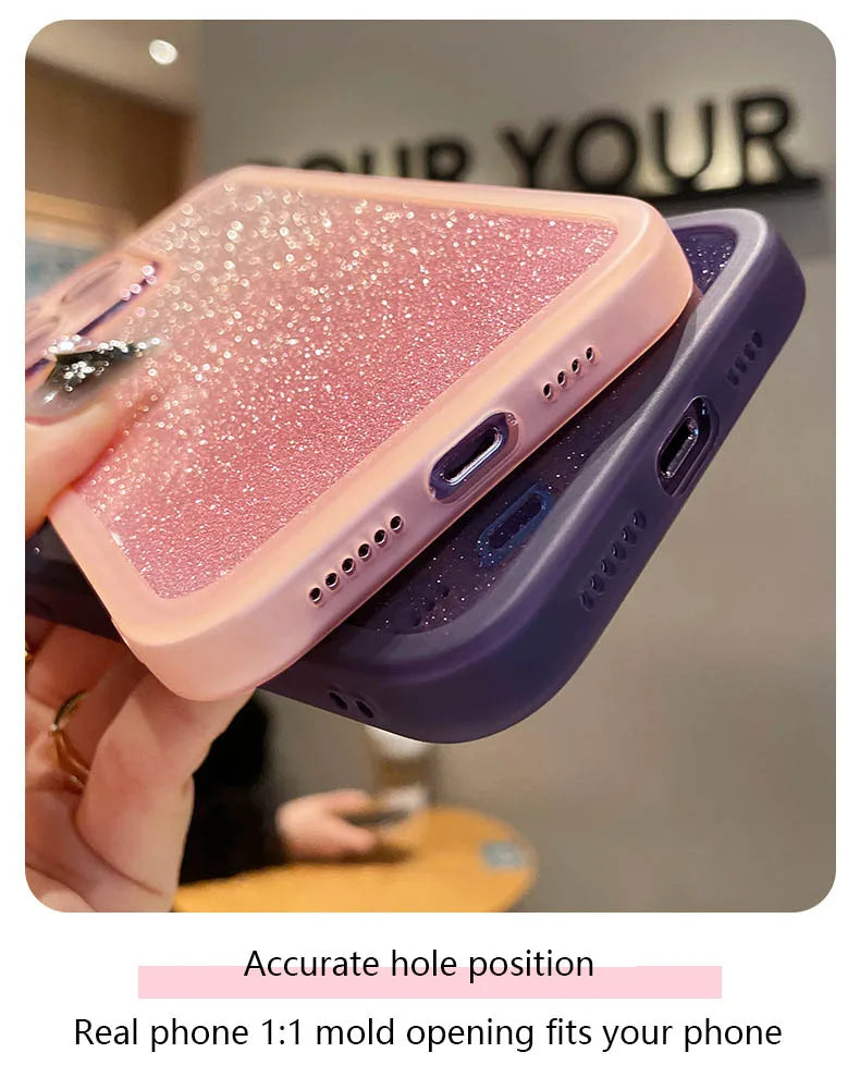 Fashion Bling Glitter Phone Case  For iPhone 16 E 15 Pro Max 14 Plus 13 12 11 Luxury Shockproof Bumper Silicone Clear Back Cover