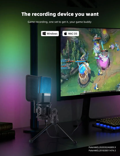 Professional Microphone Condenser Gaming Mic PC Laptop Computer USB Wired Streaming Studio Podcast Mike Kit Gamer RGB PC Karaoke