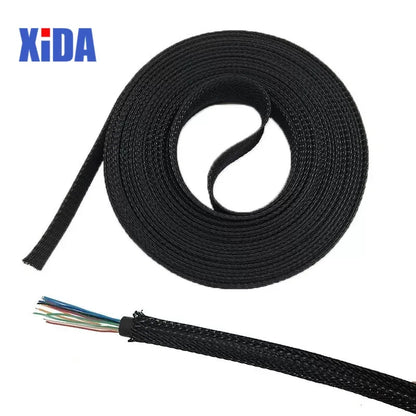 PET Black Cable Sleeve 6/8/10/14/20/30mm Insulated Braided Sleeving Data Line Protection Wire Cable Flame-Retardant Nylon Tube