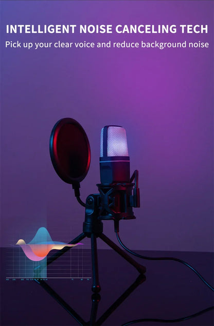 USB Microphone Clear Full RGB Capacitive Gaming Esports Desktop Microphone Live Conferencing Podcast Recording Studio Computer