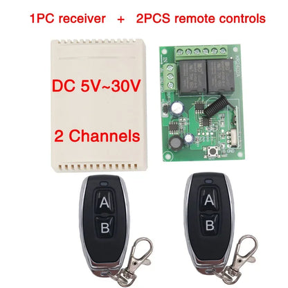 433Mhz RF Remote Control Circuit Universal Wireless Switch DC 5V 12V 24V 2CH rf Relay Receiver and Keyfob Transmitter for Garage