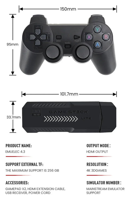 X2 Plus Game Stick 4K HD 2 4G Retro Video Game Console Wireless Controller TV Emulator PS1 N64 DC 256G Games