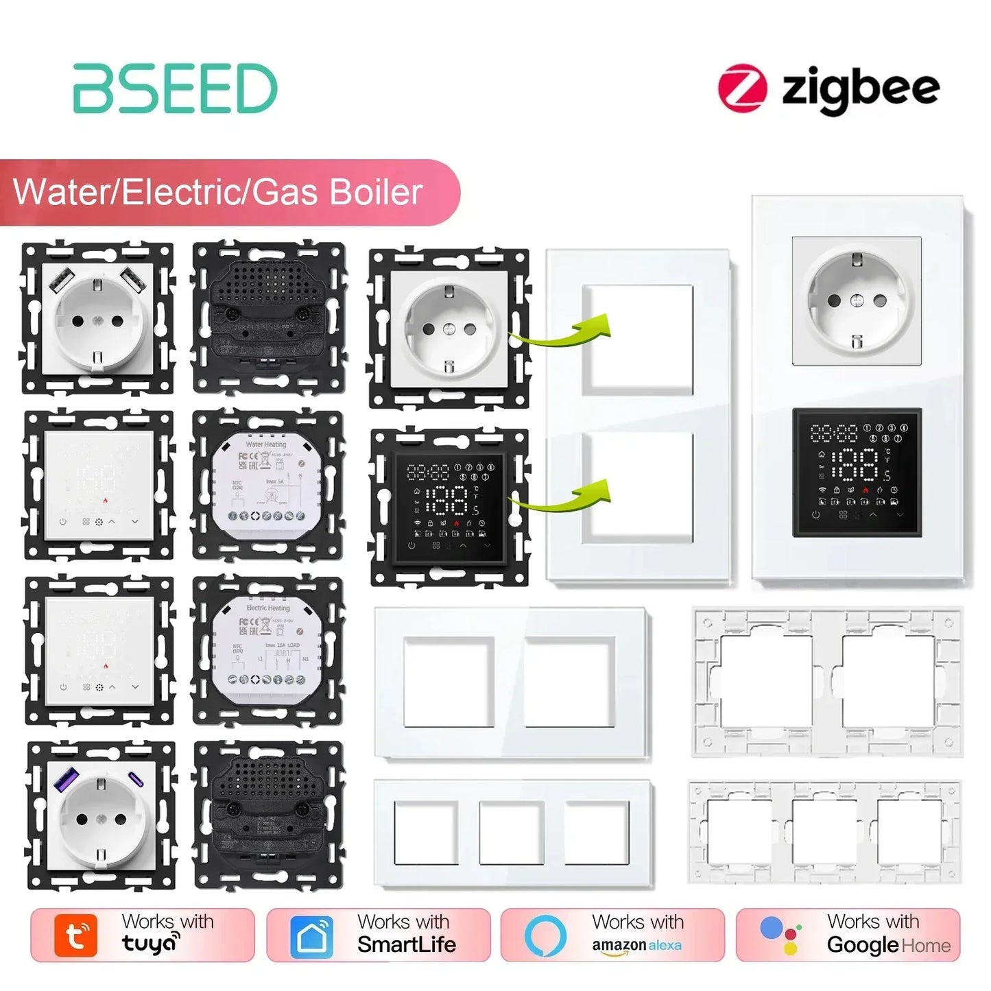 BSEED Zigbee Thermostat Modules Room Temperature Controller of Water/Electric Floor Heating Gas Boiler Tuya APP Work with Alex