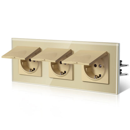 BSEED EU Standard Wall Electric Socket With Cover 16A Bathroom Power Sockets Outdoor Outlet Waterproof Glass Panels E Series