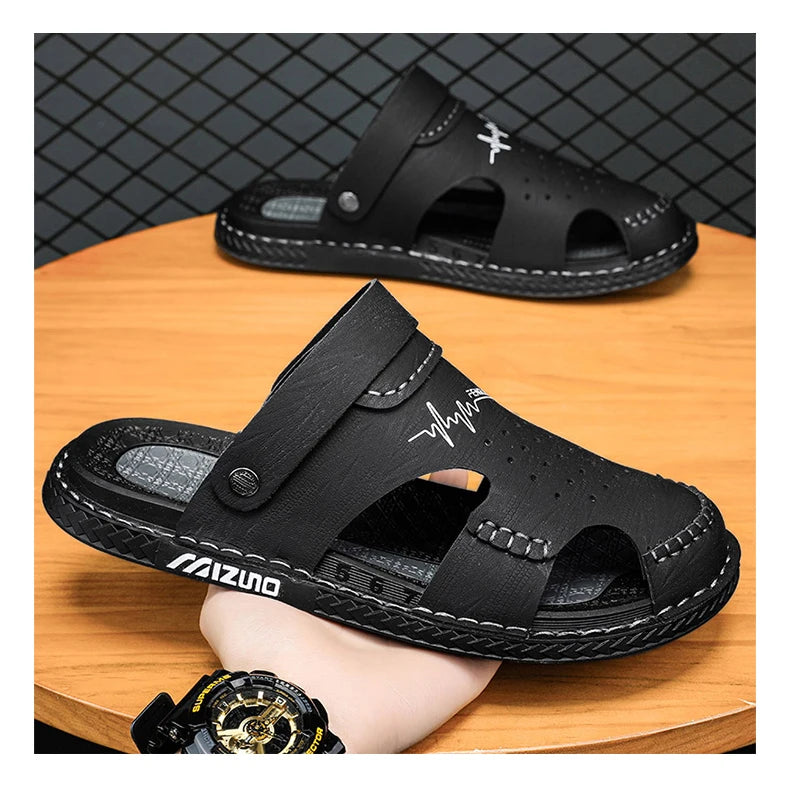 Men's Baotou Sandals Summer new Outdoor Cool Breathable Anti slip Waterproof Beach Shoes Soft Sole Fashion Dual purpose Slippers