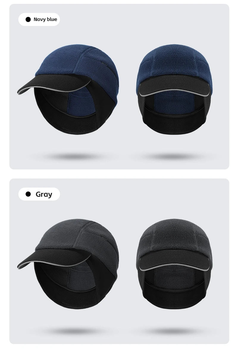 WEST BIKING Winter Cycling Cap With Brim Windproof Warm Sports Cap High Elastic Fleece Hiking Running Hat Cycling Equipment