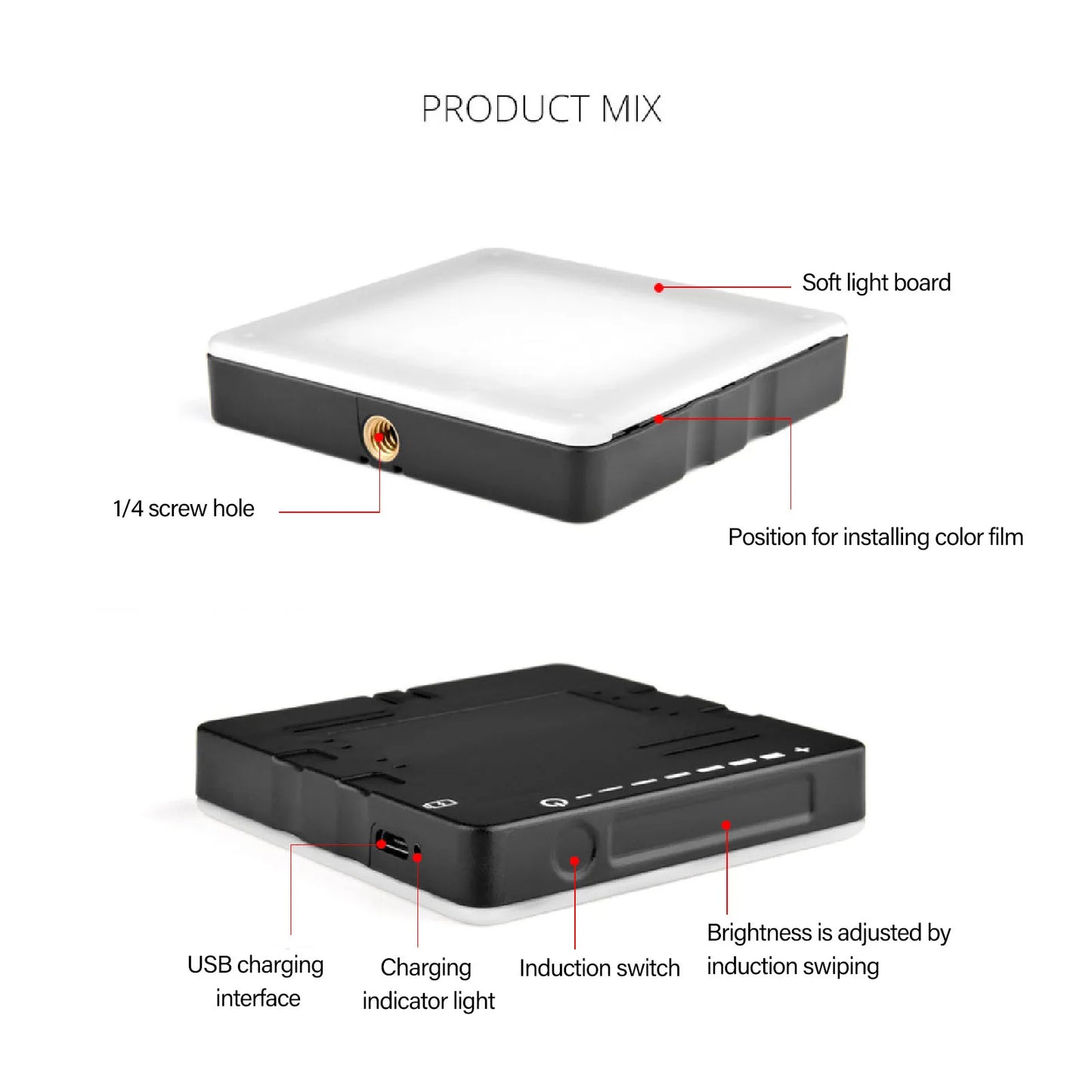 Portable Fill Light Sensitive  Color Temperature High Brightness Touch Control LED Video Light Panel for Photography