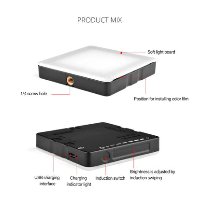 Portable Fill Light Sensitive  Color Temperature High Brightness Touch Control LED Video Light Panel for Photography