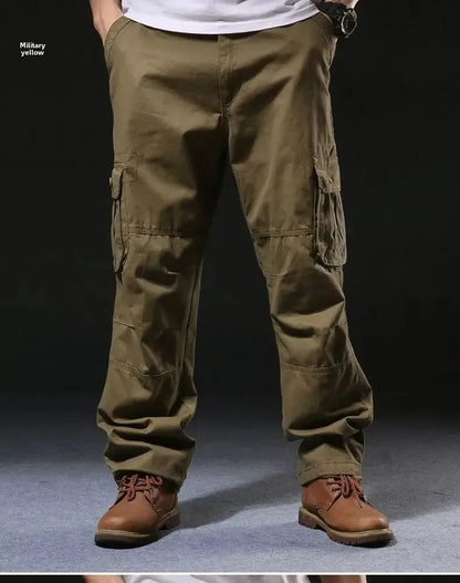 Cross-Border Men's Cargo Pants Spring Autumn Loose-Fit Pure Cotton Multi-Pocket Plus Size Straight-Leg Casual Pants