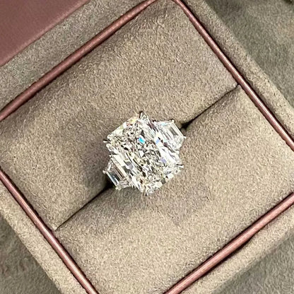 BXINY Luxury 10CT Radiant/Emerald Cut Moissanite Rings 100% S925 Silver 3-Stone Ice-cut Diamonds Women Men Wedding Bands Jewelry