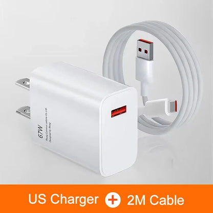 EU US UK Plug 67W 6A USB Fast Charger For Xiaomi 10T 11 12 Lite 13T Redmi Note 10 11T 12 13 POCO X4 X5 F5 Type C Charging Cable