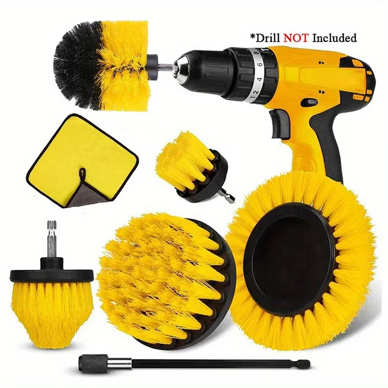 Electric Scrubber Brush Drill Brush Kit Power Drills Scrubber Brush & Rod  For Carpet Glass Car Tires Nylon Brushes 2/3.5/4''