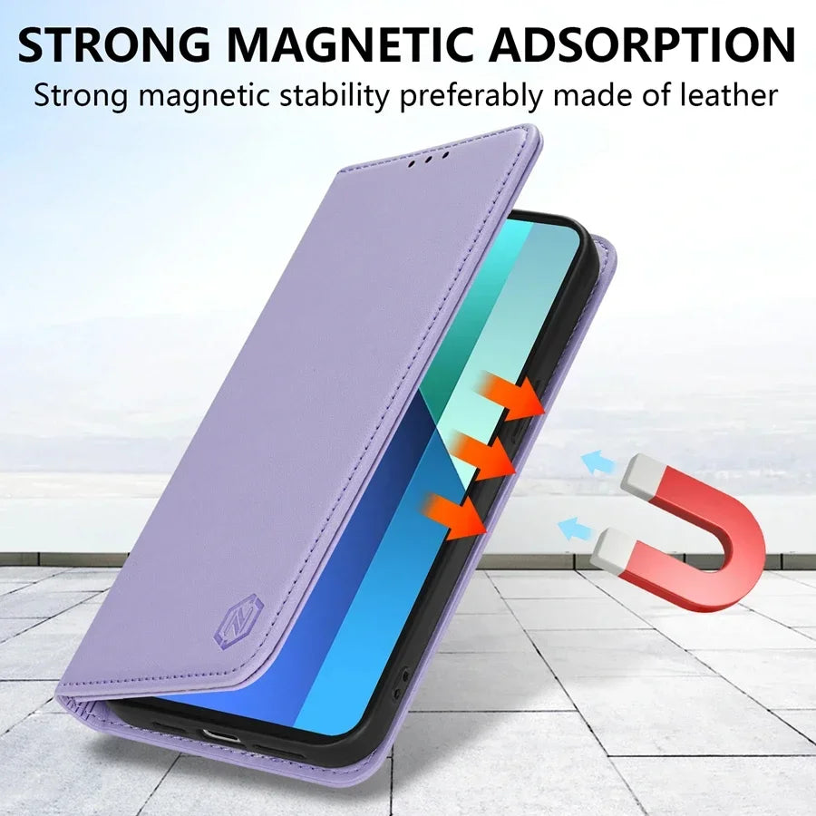 Wallet Skin friendly Magnetic Card Slot Flip Leather Case For Xiaomi 14T Poco X7 C75 M7/X6 Pro Redmi 14C 13 A4 Note 14 Pro+ 14S