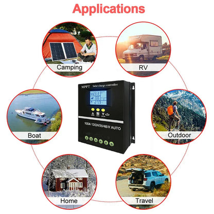 ECGSOLAX 100A 80A 60A 40A MPPT Solar Charge Controller 12V 24V 36V 48V Auto Solar PV Battery Charging Regulator With Dual USB